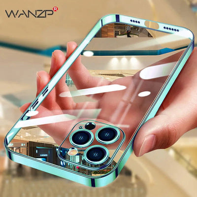 Luxuxy Plating Transparent Case For iPhone 15 14 13 12 11 Pro Max Shockproof Cover X XR XS 8 7 6 14 15 Plus SE Phone Accessories - Slobuy