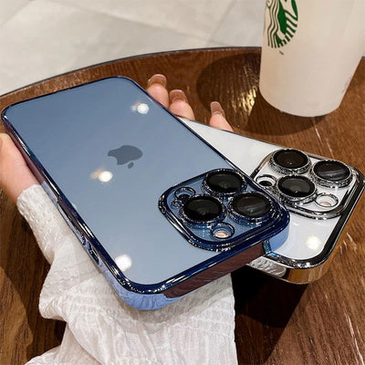 Luxuxy Plating Transparent Case For iPhone 15 14 13 12 11 Pro Max Shockproof Cover X XR XS 8 7 6 14 15 Plus SE Phone Accessories - Slobuy