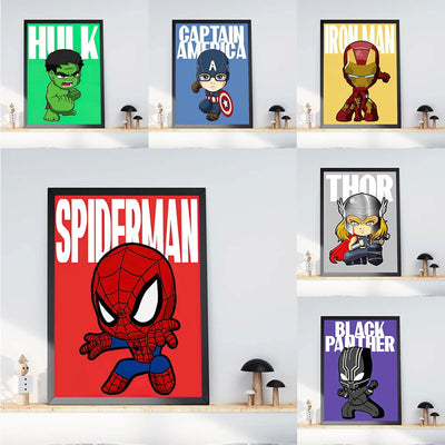 MINISO Marvel Wall Art Posters SpiderMan Iron Man Avengers Superhero Disney Kid Room Decor Cartoon Canvas Painting Picture Print - Slobuy