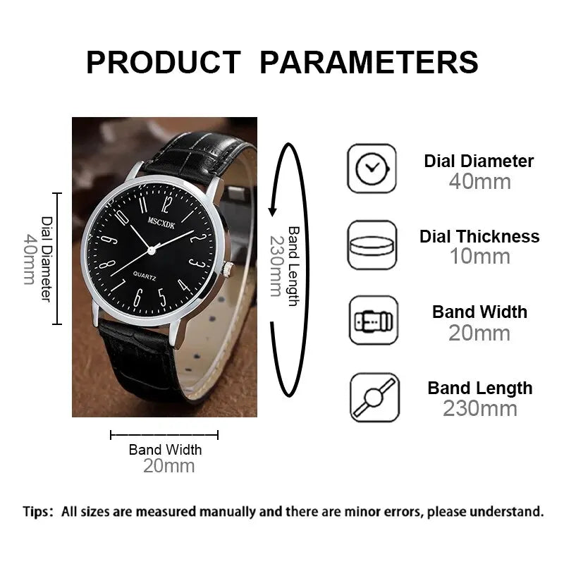 MSCXDK Brand 5pcs Black Quartz Watches Bracelet Men Business Casual Round Watch Life Tree PU Leather Bracelets Sets - Slobuy