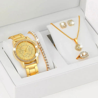 MSCXDK Brand 6PCS Set Women Fashion Watch Stainless Steel Belt Watches Roman Dial Quartz Wristwatches Dress Clock Montre Femme - Slobuy