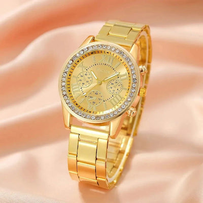 MSCXDK Brand 6PCS Set Women Fashion Watch Stainless Steel Belt Watches Roman Dial Quartz Wristwatches Dress Clock Montre Femme - Slobuy