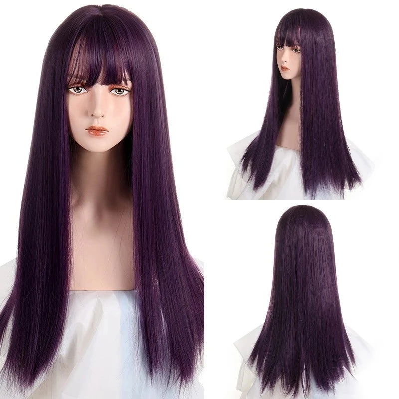 MSIWIGS Women's Synthetic Cosplay Lolita Wigs With Cut Bang Blue Pink Blonde Red Long Straight Hair For Party Lady Girl - Slobuy