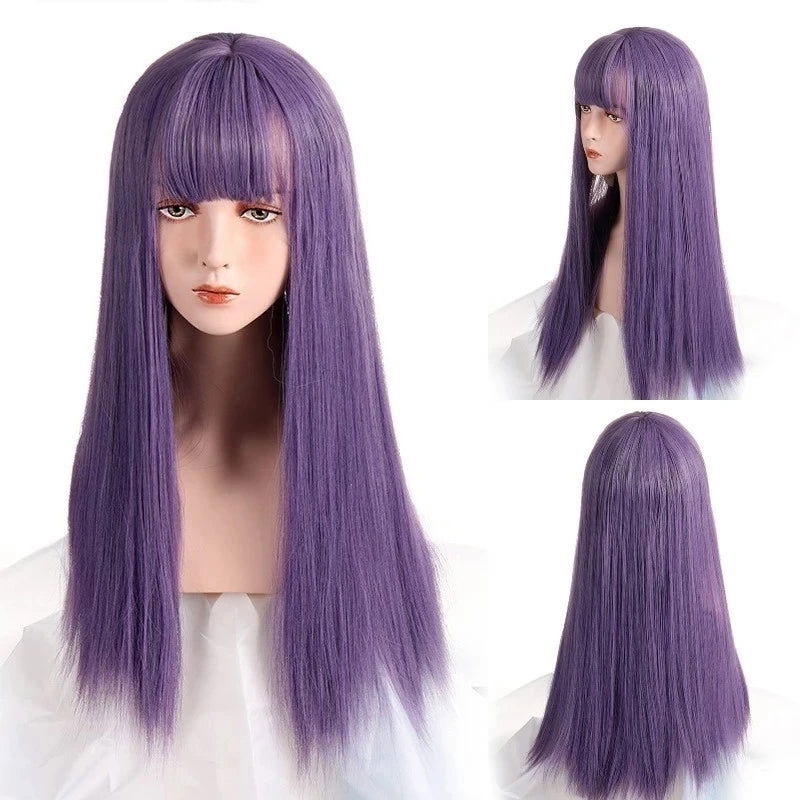 MSIWIGS Women's Synthetic Cosplay Lolita Wigs With Cut Bang Blue Pink Blonde Red Long Straight Hair For Party Lady Girl - Slobuy