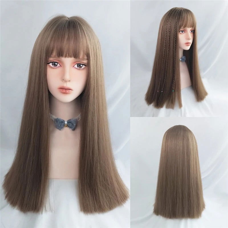 MSIWIGS Women's Synthetic Cosplay Lolita Wigs With Cut Bang Blue Pink Blonde Red Long Straight Hair For Party Lady Girl - Slobuy