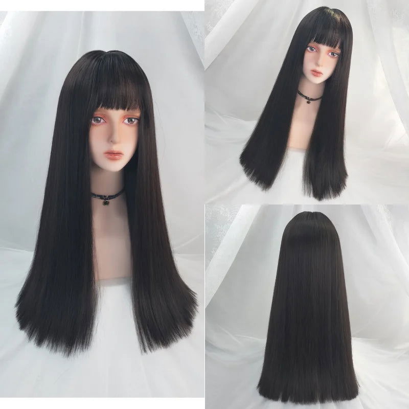 MSIWIGS Women's Synthetic Cosplay Lolita Wigs With Cut Bang Blue Pink Blonde Red Long Straight Hair For Party Lady Girl - Slobuy