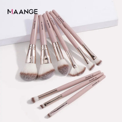Maange 9Pcs Foundation Makeup Brush Set Cosmetic Powder Highlighter Eyeshadow Blending Beauty Tools Dense Soft Bristle Brushes - Slobuy