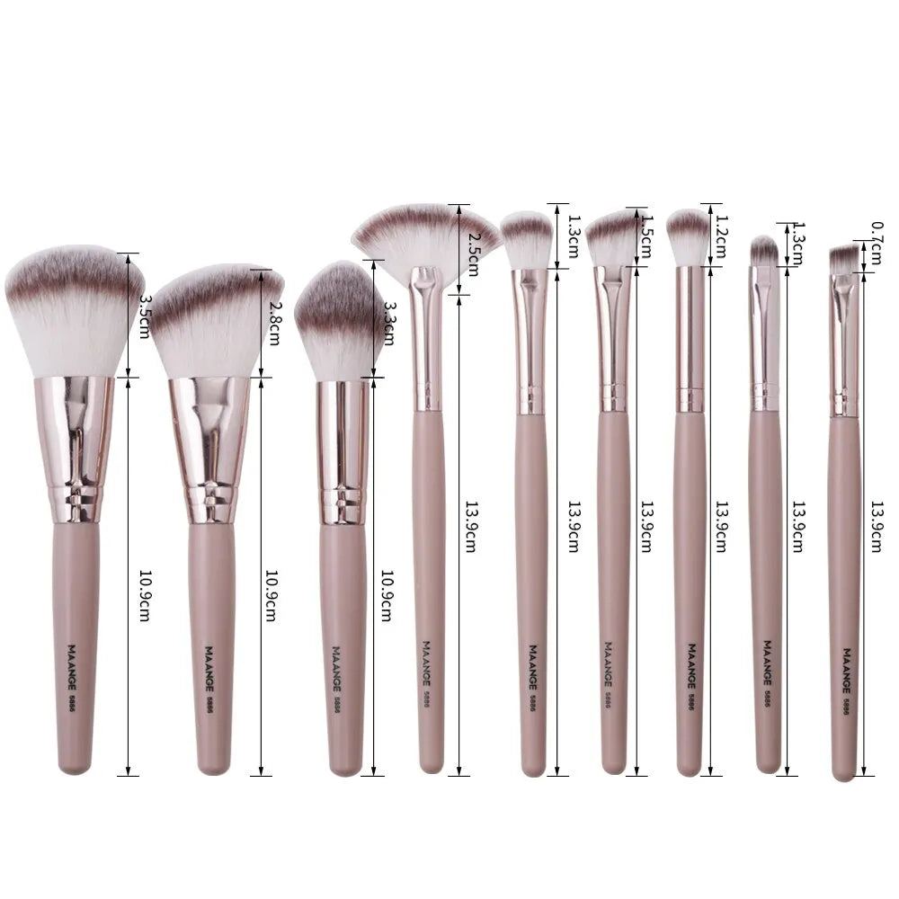 Maange 9Pcs Foundation Makeup Brush Set Cosmetic Powder Highlighter Eyeshadow Blending Beauty Tools Dense Soft Bristle Brushes - Slobuy