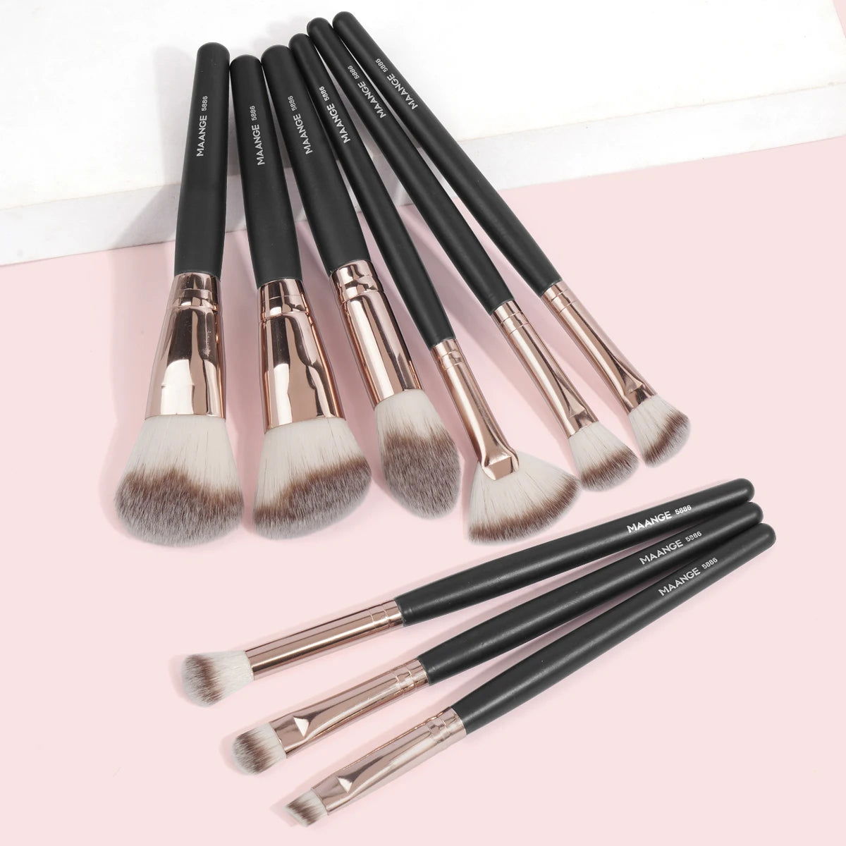 Maange 9Pcs Foundation Makeup Brush Set Cosmetic Powder Highlighter Eyeshadow Blending Beauty Tools Dense Soft Bristle Brushes - Slobuy