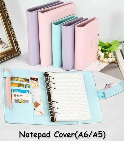 Macaroon Color A6/A5 PU Leather DIY Binder Notebook Cover Diary Agenda Planner Paper Cover School Stationery - Slobuy