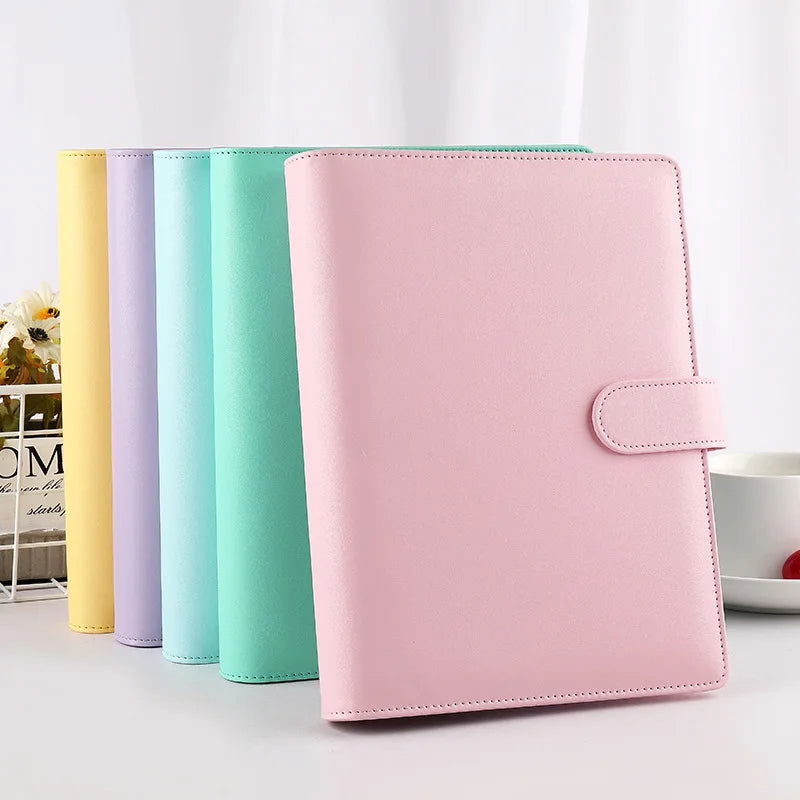 Macaroon Color A6/A5 PU Leather DIY Binder Notebook Cover Diary Agenda Planner Paper Cover School Stationery - Slobuy