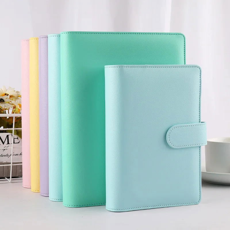 Macaroon Color A6/A5 PU Leather DIY Binder Notebook Cover Diary Agenda Planner Paper Cover School Stationery - Slobuy
