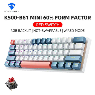 Machenike K500-B61 Mini Mechanical Keybaord 60% Form Factor 61Keys Gaming Keybaord Wired Full Key Hot-Swappable RGB Backlit - Slobuy