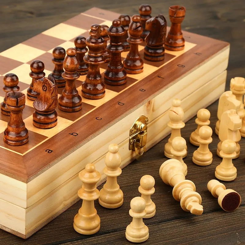 Magnetic Wooden Folding Chess Set Felted Game Board 24cm*24cm Interior Storage Adult Kids  Gift Family Game Chess Board - Slobuy