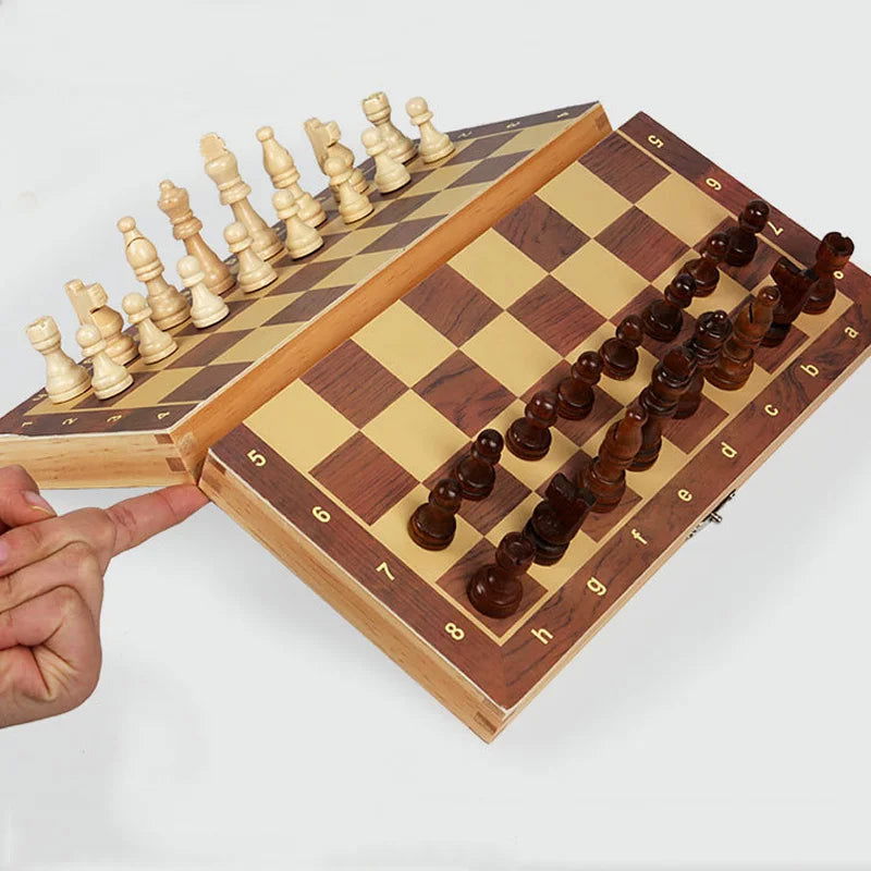 Magnetic Wooden Folding Chess Set Felted Game Board 24cm*24cm Interior Storage Adult Kids  Gift Family Game Chess Board - Slobuy