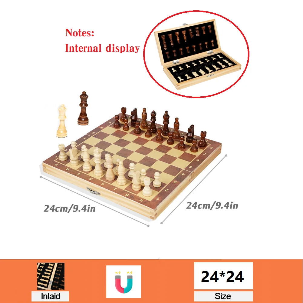 Magnetic Wooden Folding Chess Set Felted Game Board 24cm*24cm Interior Storage Adult Kids  Gift Family Game Chess Board - Slobuy
