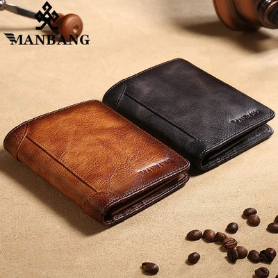 Manbang Men's Wallets RFID Genuine Leather Trifold Wallets For Men with ID Window and Credit Card Holder - Slobuy