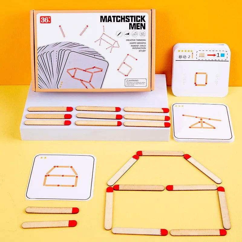 Matchstick Puzzle Game Wooden Toy, DIY Math Geometry Board Game Creative Thinking Match Logic Training Educational Toys For Kids - Slobuy