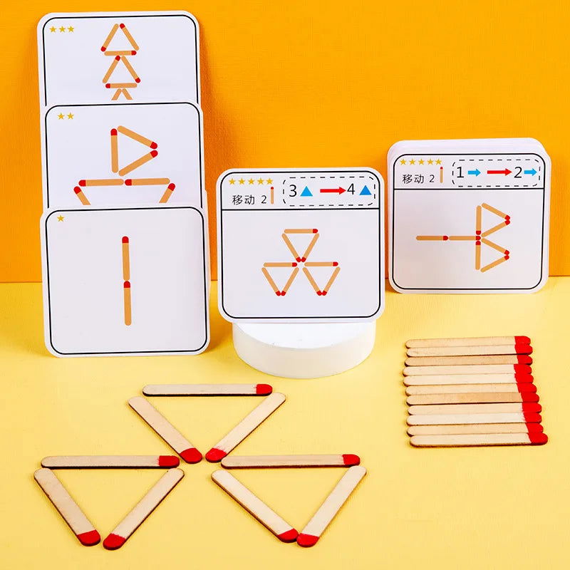 Matchstick Puzzle Game Wooden Toy, DIY Math Geometry Board Game Creative Thinking Match Logic Training Educational Toys For Kids - Slobuy