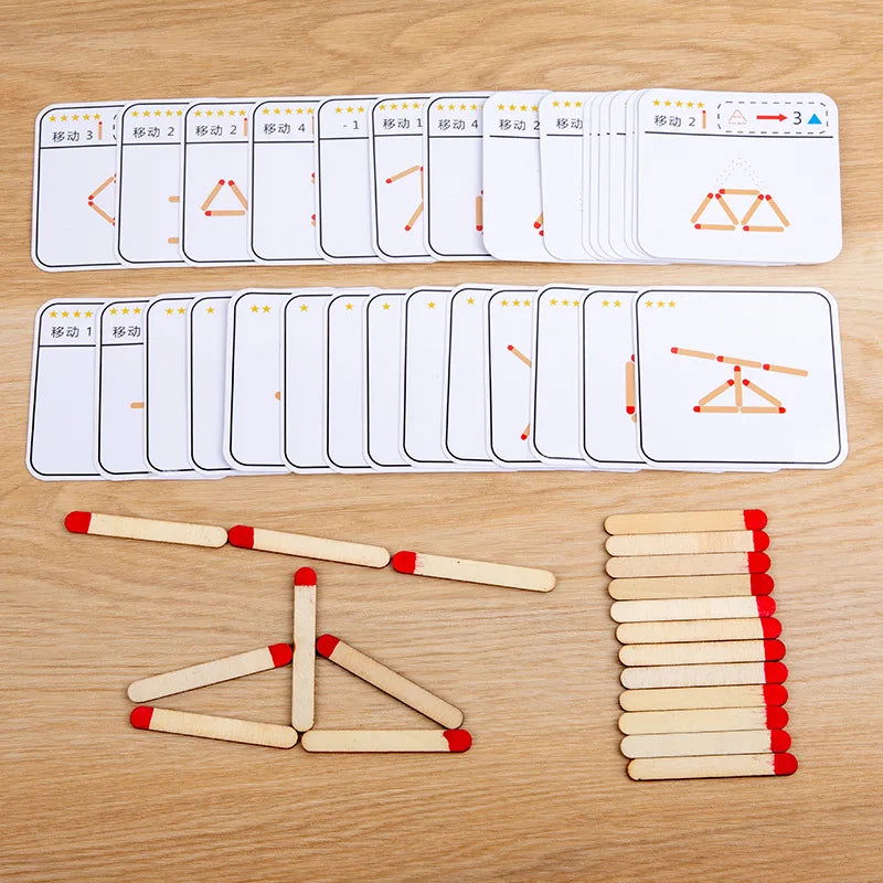 Matchstick Puzzle Game Wooden Toy, DIY Math Geometry Board Game Creative Thinking Match Logic Training Educational Toys For Kids - Slobuy