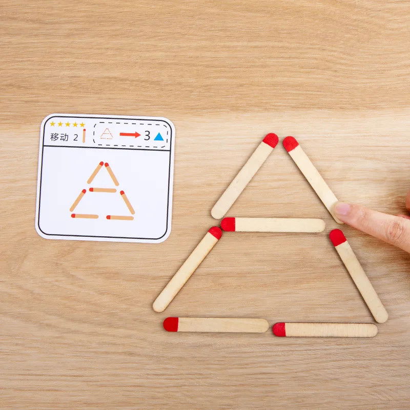 Matchstick Puzzle Game Wooden Toy, DIY Math Geometry Board Game Creative Thinking Match Logic Training Educational Toys For Kids - Slobuy
