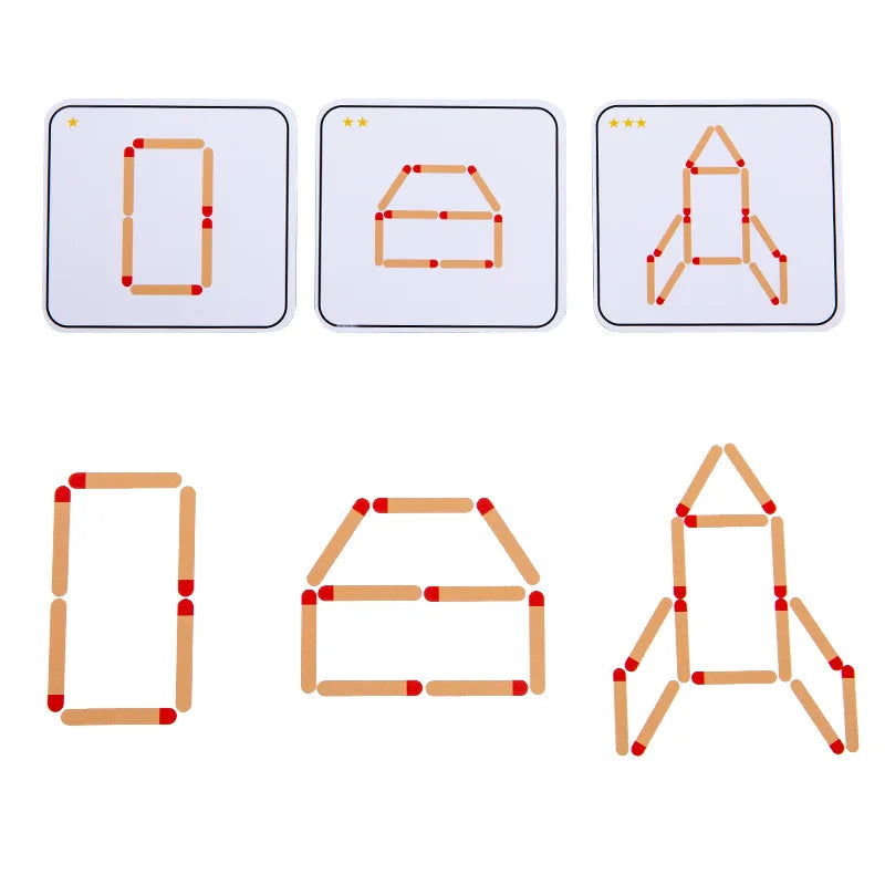 Matchstick Puzzle Game Wooden Toy, DIY Math Geometry Board Game Creative Thinking Match Logic Training Educational Toys For Kids - Slobuy