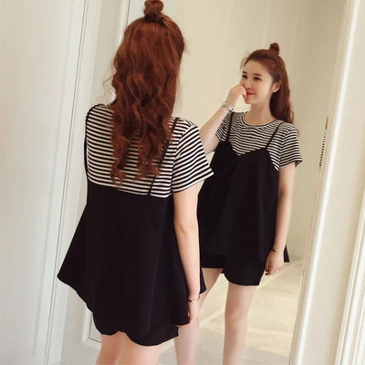 Maternity New Summer Short-Sleeved Shorts Suit Breastfeeding Suit Monthly Clothing Loose Thin Section Sports Two-Piece Suit - Slobuy