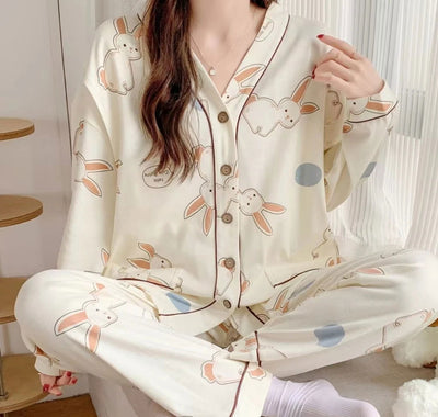 Maternity Pajamas Homewear Suit Nursing Pajamas Moon Clothes Spring and Autumn Cotton Monthly Clothing Summer Nursing Clothes - Slobuy