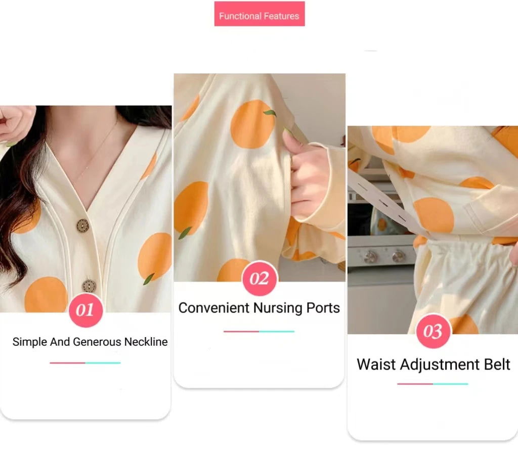 Maternity Pajamas Homewear Suit Nursing Pajamas Moon Clothes Spring and Autumn Cotton Monthly Clothing Summer Nursing Clothes - Slobuy