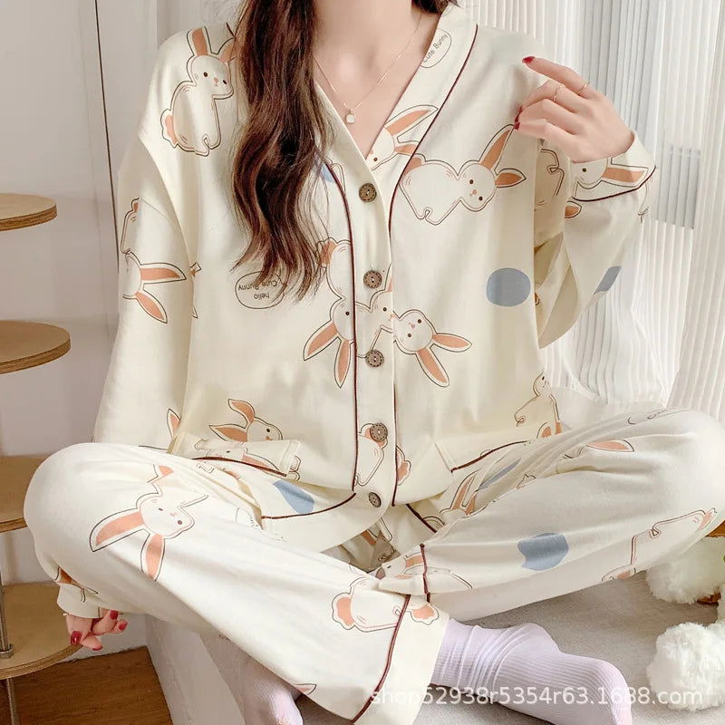 Maternity Pajamas Homewear Suit Nursing Pajamas Moon Clothes Spring and Autumn Cotton Monthly Clothing Summer Nursing Clothes - Slobuy