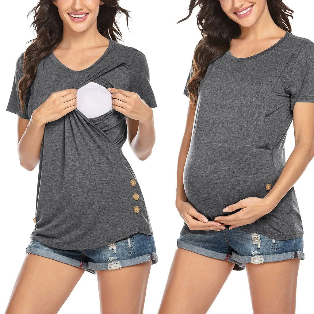 Maternity Tops Women's Comfy Short Sleeve Nursing Tunic Top for Breastfeeding T-Shirt Pregnant Pregnancy Womens Clothing Mom Tee - Slobuy