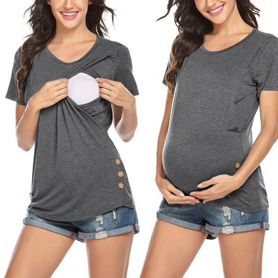 Maternity Tops Women's Comfy Short Sleeve Nursing Tunic Top for Breastfeeding T-Shirt Pregnant Pregnancy Womens Clothing Mom Tee - Slobuy