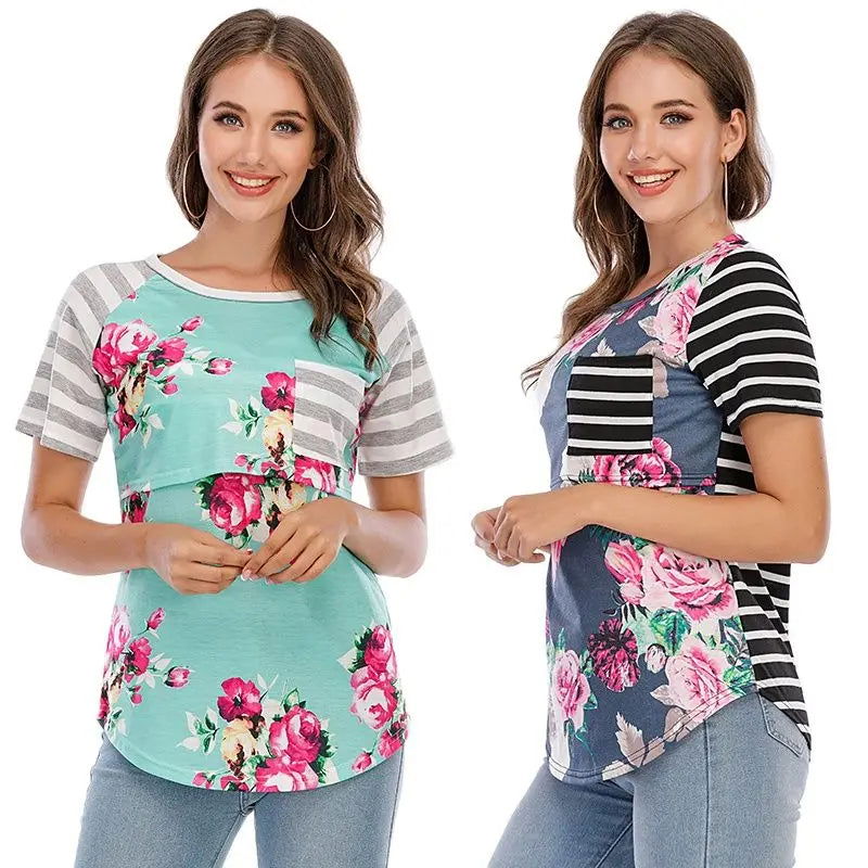 Maternity Tops Women's Comfy Short Sleeve Nursing Tunic Top for Breastfeeding T-Shirt Pregnant Pregnancy Womens Clothing Mom Tee - Slobuy