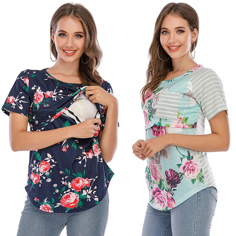 Maternity Tops Women's Comfy Short Sleeve Nursing Tunic Top for Breastfeeding T-Shirt Pregnant Pregnancy Womens Clothing Mom Tee - Slobuy