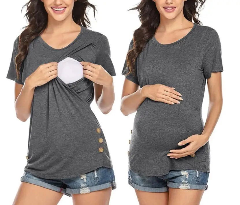 Maternity Tops Women's Comfy Short Sleeve Nursing Tunic Top for Breastfeeding T-Shirt Pregnant Pregnancy Womens Clothing Mom Tee - Slobuy