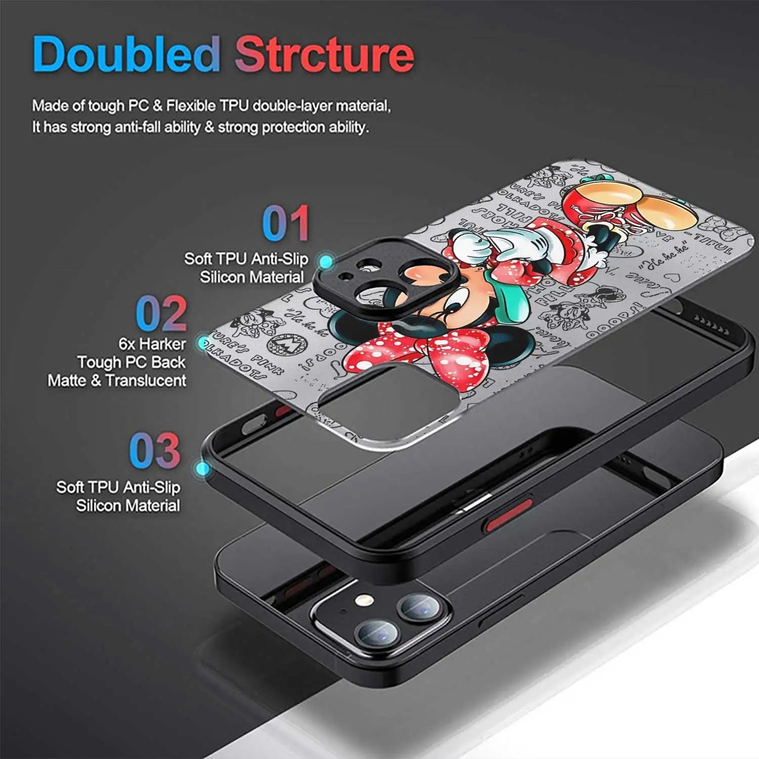 Matte Phone Case for iPhone 15 11 14 Pro Max 13 12 MINI XR X XS 8 7 6 6S Plus Disney Mickey Minnie Love Couple - Slobuy
