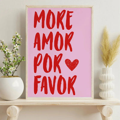 Maximalist More Amor Por Favor Love Quote Wall Art Canvas Painting Eclectic Blue Pink Poster Prints Pics For Modern Home Decor - Slobuy