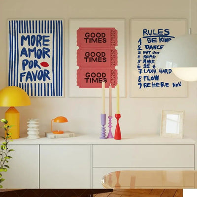 Maximalist Sunshine More Amor Por Favor Eclectic Yellow Love Quote Wall Art Canvas Painting Poster For Living Room Home Decor - Slobuy