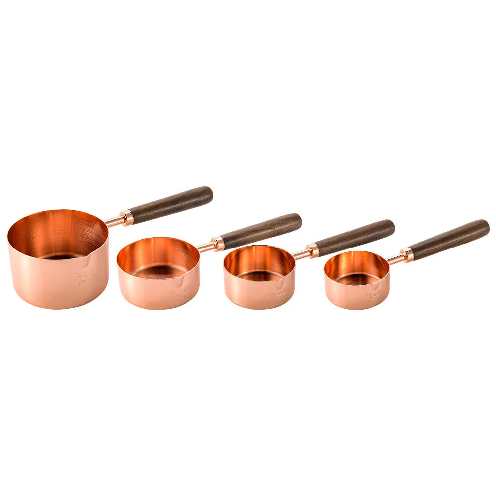 Measuring Spoon Set Wooden Handle Stainless Steel Measuring Cups Spoons Baking Tools Coffee Bartending Scale Kitchen Accessories - Slobuy