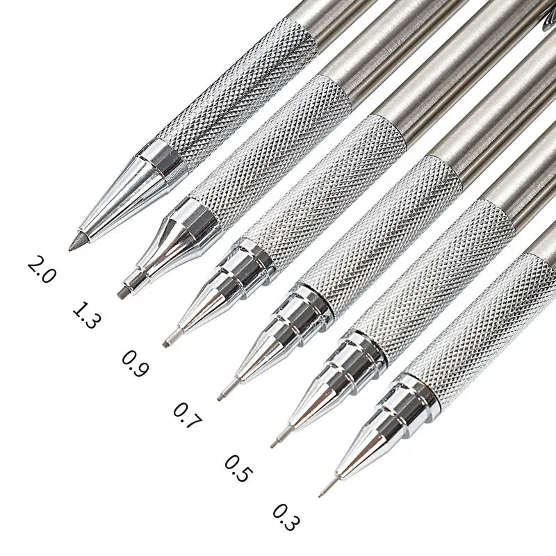 Mechanical Pencil Set 0.3 0.5 0.7 0.9 1.3 2.0mm Full Metal Art Drawing Painting Automatic Pencil with Leads Office School Supply - Slobuy