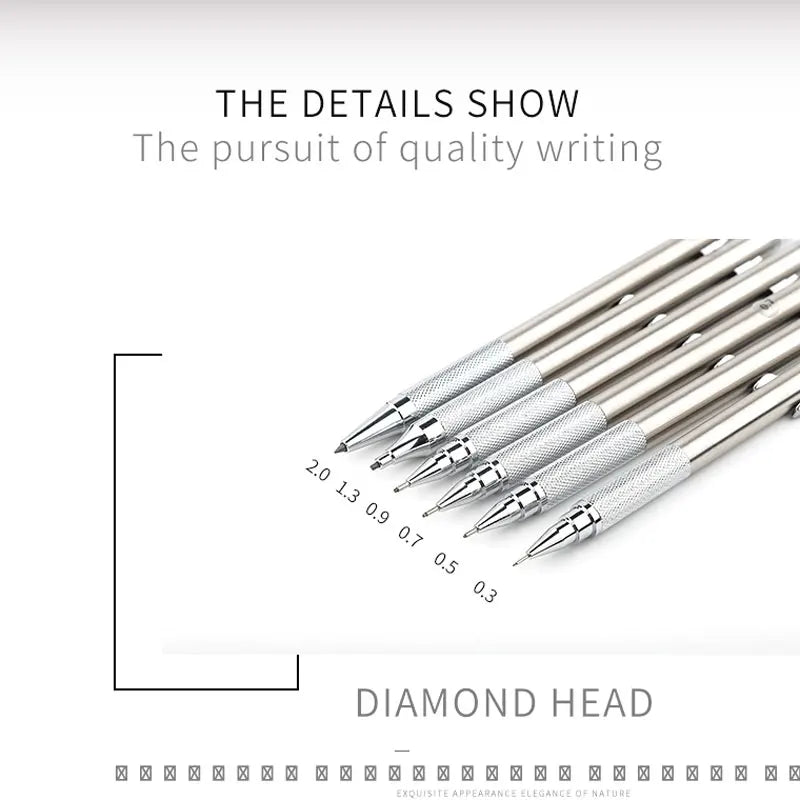 Mechanical Pencil Set 0.3 0.5 0.7 0.9 1.3 2.0mm Full Metal Art Drawing Painting Automatic Pencil with Leads Office School Supply - Slobuy