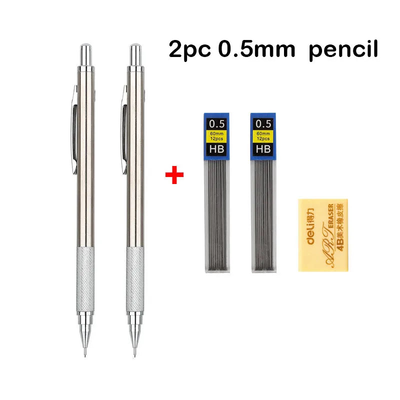 Mechanical Pencil Set 0.3 0.5 0.7 0.9 1.3 2.0mm Full Metal Art Drawing Painting Automatic Pencil with Leads Office School Supply - Slobuy