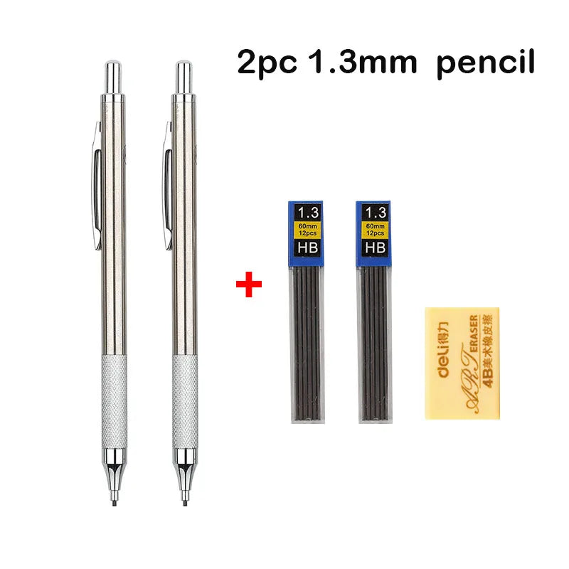 Mechanical Pencil Set 0.3 0.5 0.7 0.9 1.3 2.0mm Full Metal Art Drawing Painting Automatic Pencil with Leads Office School Supply - Slobuy