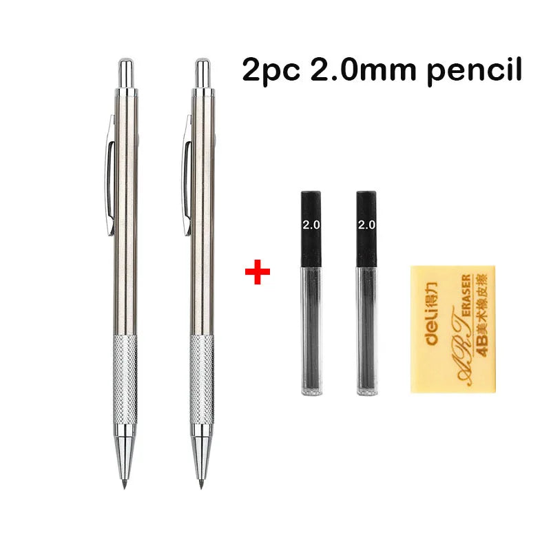 Mechanical Pencil Set 0.3 0.5 0.7 0.9 1.3 2.0mm Full Metal Art Drawing Painting Automatic Pencil with Leads Office School Supply - Slobuy