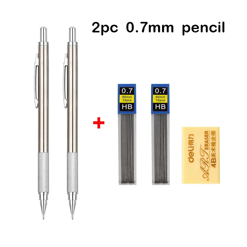 Mechanical Pencil Set 0.3 0.5 0.7 0.9 1.3 2.0mm Full Metal Art Drawing Painting Automatic Pencil with Leads Office School Supply - Slobuy