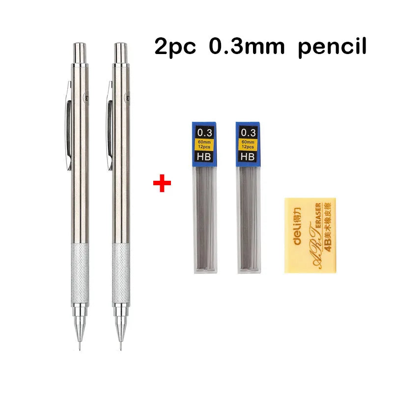 Mechanical Pencil Set 0.3 0.5 0.7 0.9 1.3 2.0mm Full Metal Art Drawing Painting Automatic Pencil with Leads Office School Supply - Slobuy