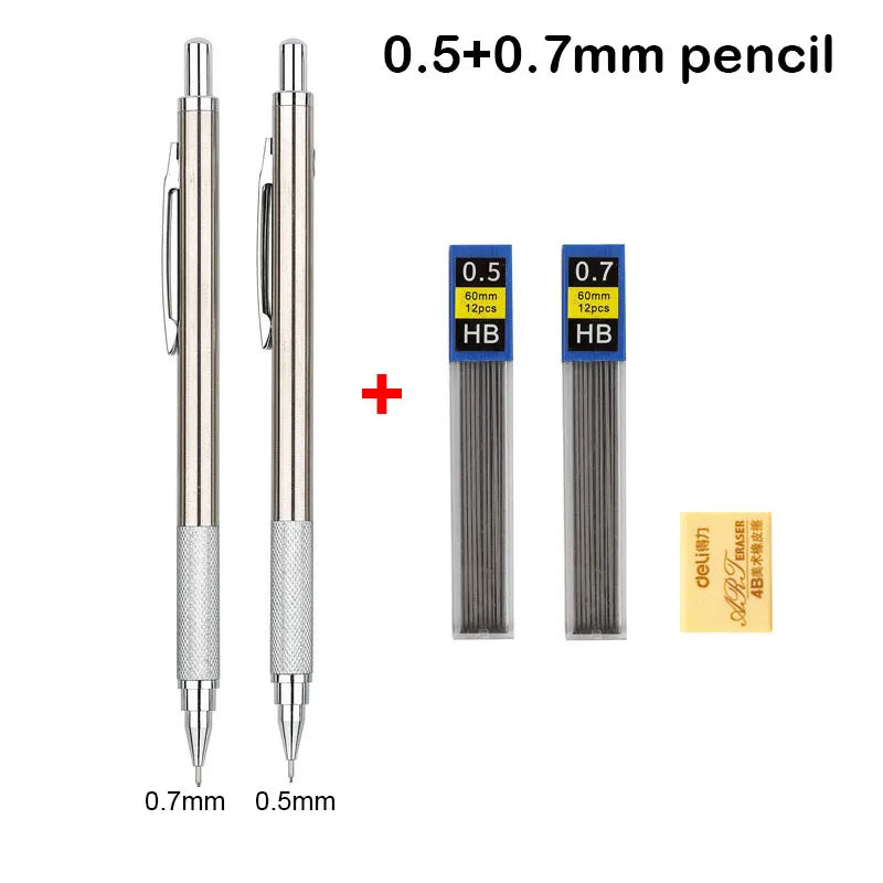 Mechanical Pencil Set 0.3 0.5 0.7 0.9 1.3 2.0mm Full Metal Art Drawing Painting Automatic Pencil with Leads Office School Supply - Slobuy