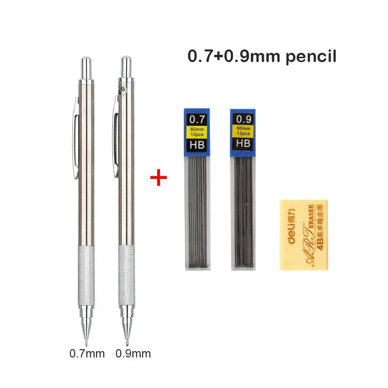 Mechanical Pencil Set 0.3 0.5 0.7 0.9 1.3 2.0mm Full Metal Art Drawing Painting Automatic Pencil with Leads Office School Supply - Slobuy