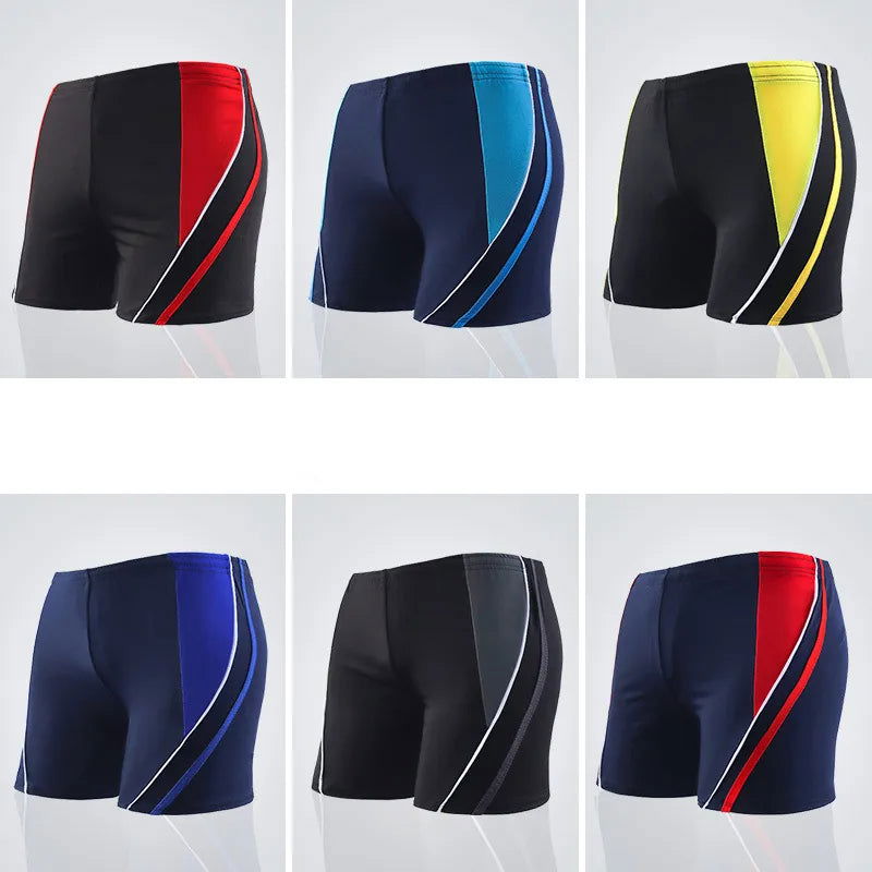 Men Elastic Swimming Trunk Swimwear Striped Beach Swim Sport Short Briefs Surfing Summer Swimsuit Boxer Shorts Bathing Suit - Slobuy
