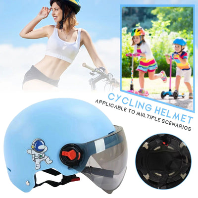 Men Motorcycle Helmet,Woman Electric Motor Car Scooter Bike Open Face Half Helmet,Anti-UV Safety Hat Bicycle Cap with Goggles - Slobuy